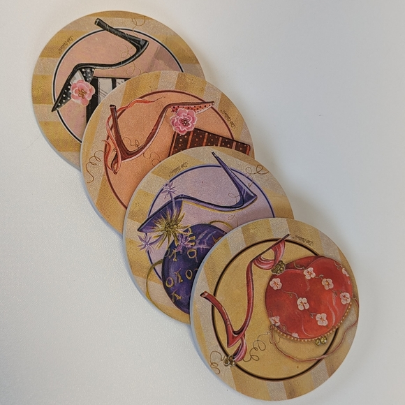 Fashion Heel & Bag Coasters Set of 4 Designed by Deb Collins - Terracotta & Cork - Picture 4 of 4